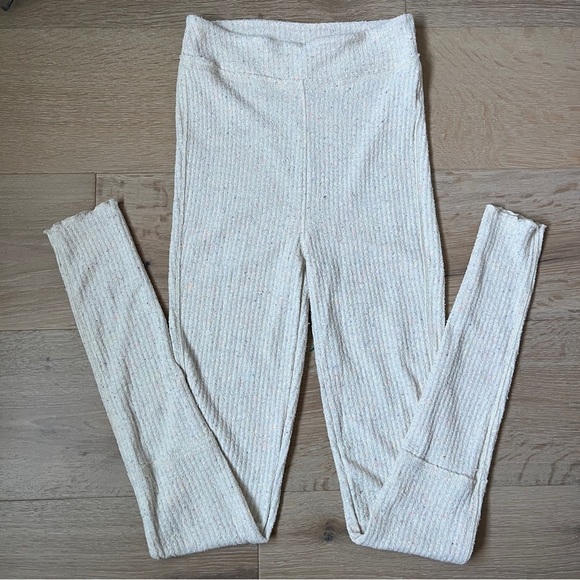 Free People intimately Soft Leggings Cream Ribbed Knit High Waisted Sz S *Q19 - Picture 1 of 3